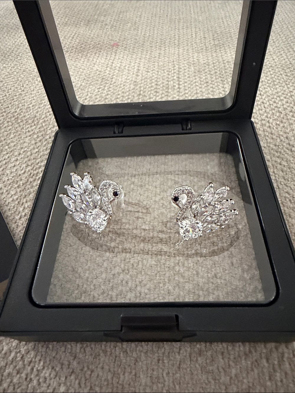 Swan Crystal Stud Earrings in Clear and Silver